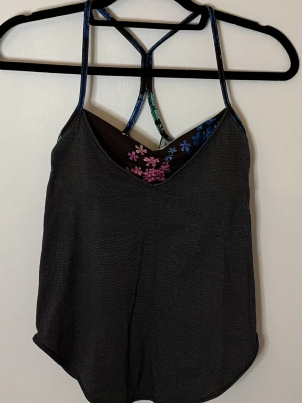 LUULEMON | GRAY FLORAL BUILT IN BRA TANK - Picture 2 of 5